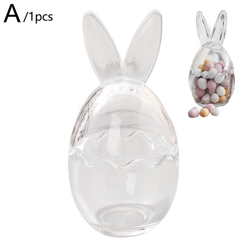Simple rabbit-shaped glass candy jar, cotton swabs, toothpicks, storage glass ornament, rabbit ears, eggs, aromatherapy glass candlestick